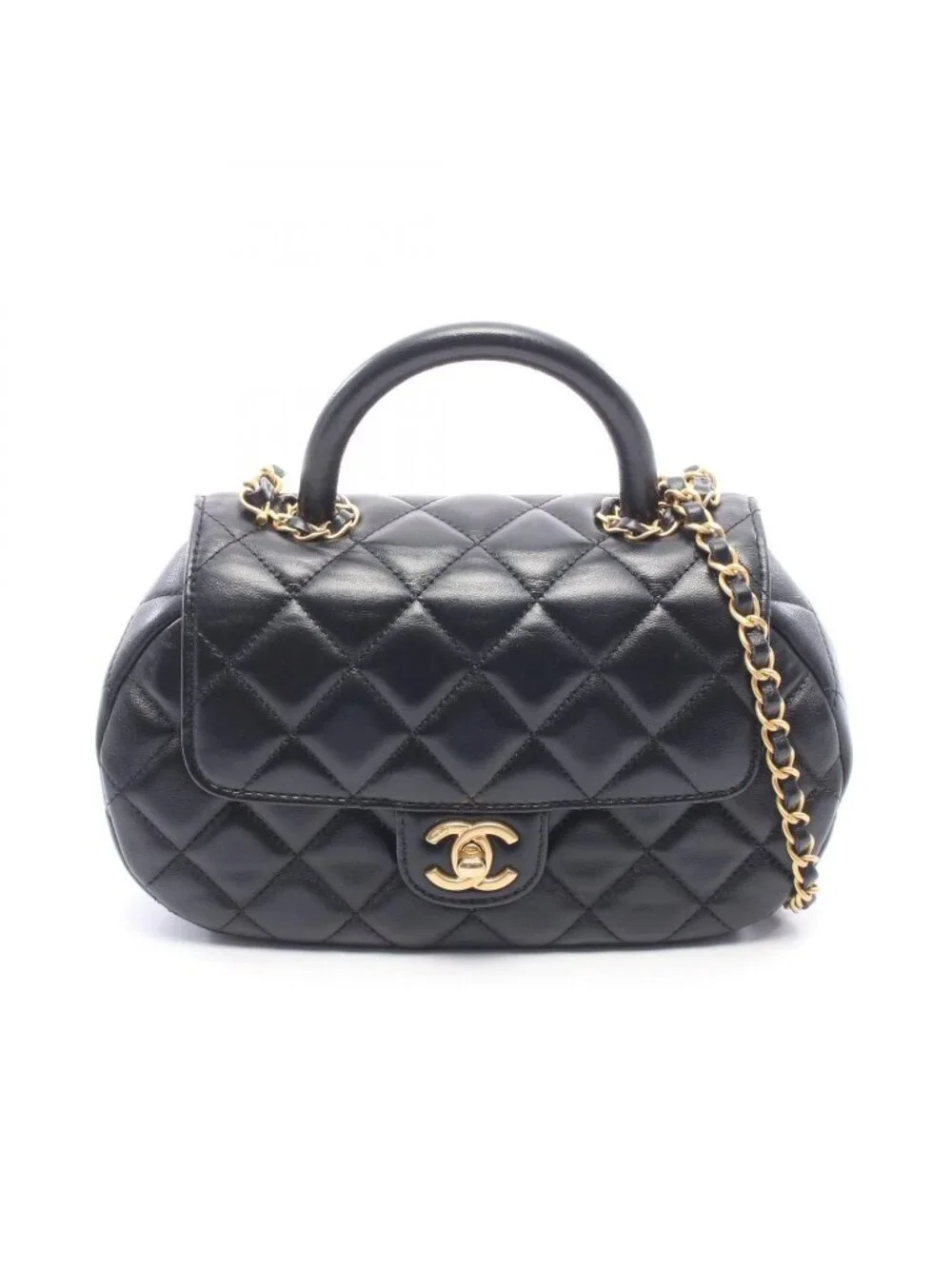 Chanel Shoulder Bag Quilted Top Handle Black Lambskin Top 2-Way Chain